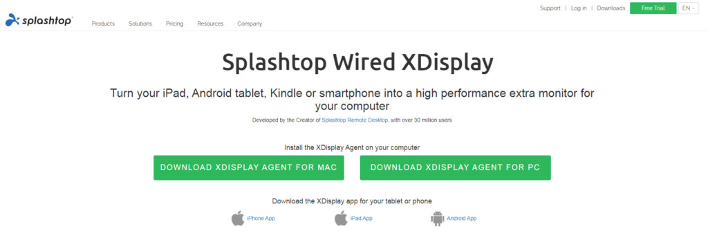 Splashtop Wired XDisplay 홈페이지